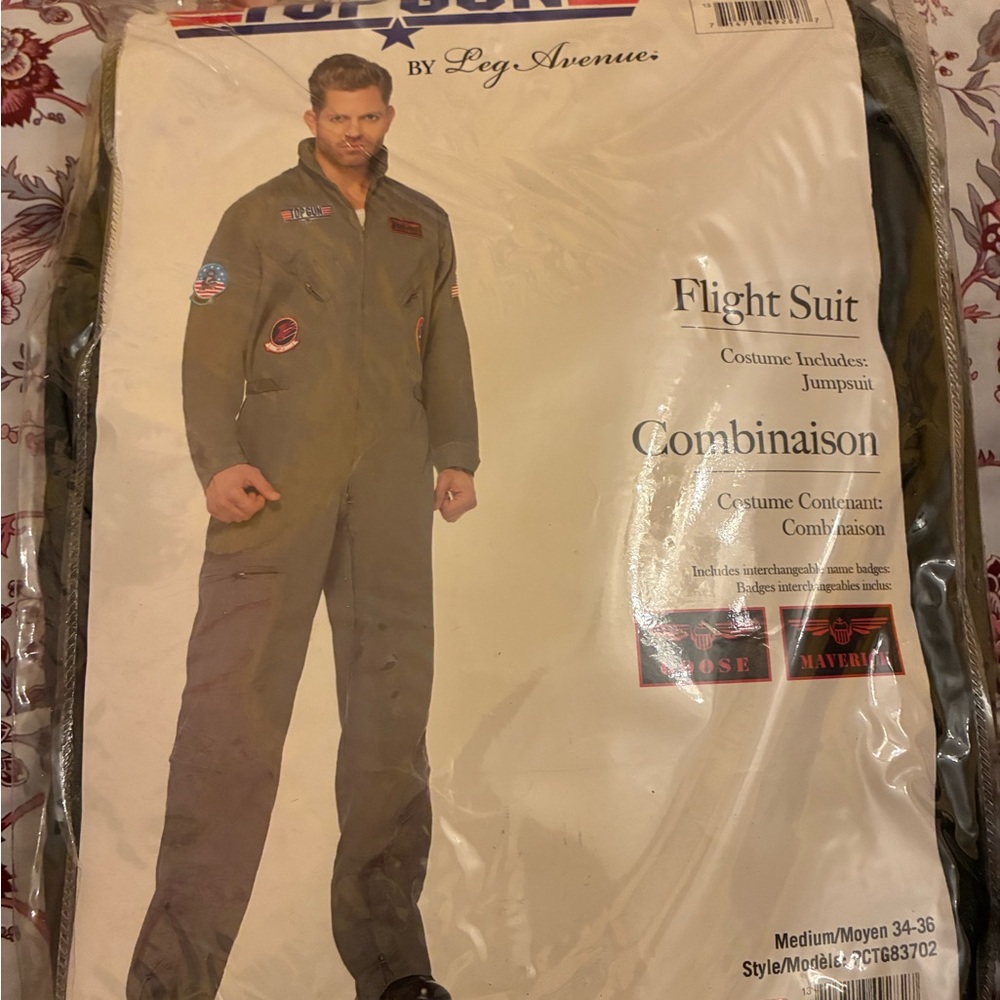 Top Gun Olive Green Flight Suit Mens Costume